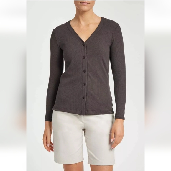 ANATOMIE Danielle Ribbed Button Down Long Sleeve‎ Shirt Women's  Espresso - Picture 1 of 4